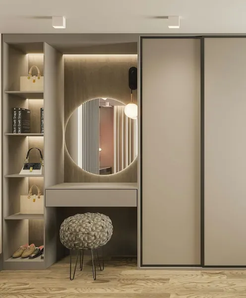 Closet com penteadeira e espelho iluminado